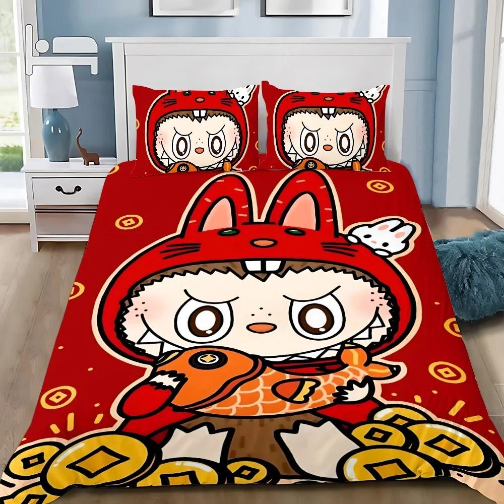 Søtt 3D Labu sengetøy 2/3 delers soveromssett, Barnegave Tenåringer voksen Mikrofiber dobbeltseng Dynetrekk med glidelås Romdekor