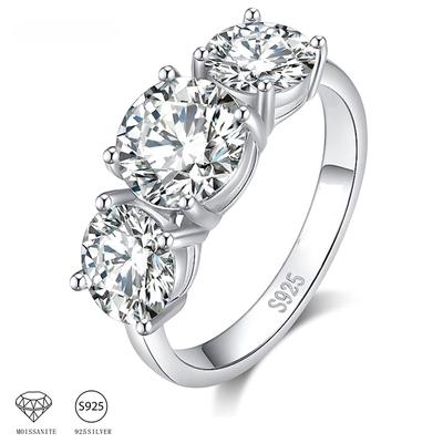 925 Sterling Silver 2Carat Moissanite 3-Row Ring, Fashionable Design, High-End Light Luxury Niche Gift For Women Girlfriend
