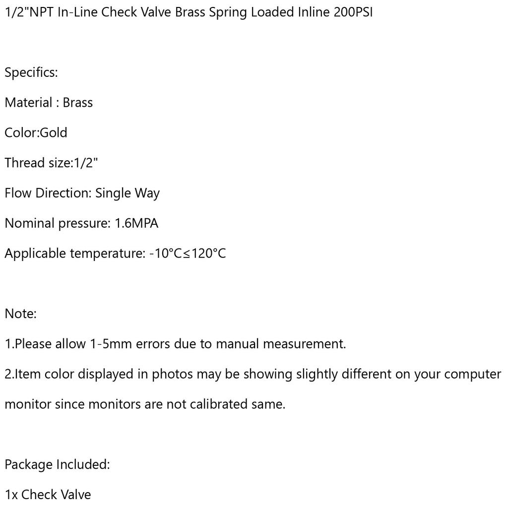 3/4" NPT Inline Check Foot Valve Brass Spring Loaded With Filter 200 PSI