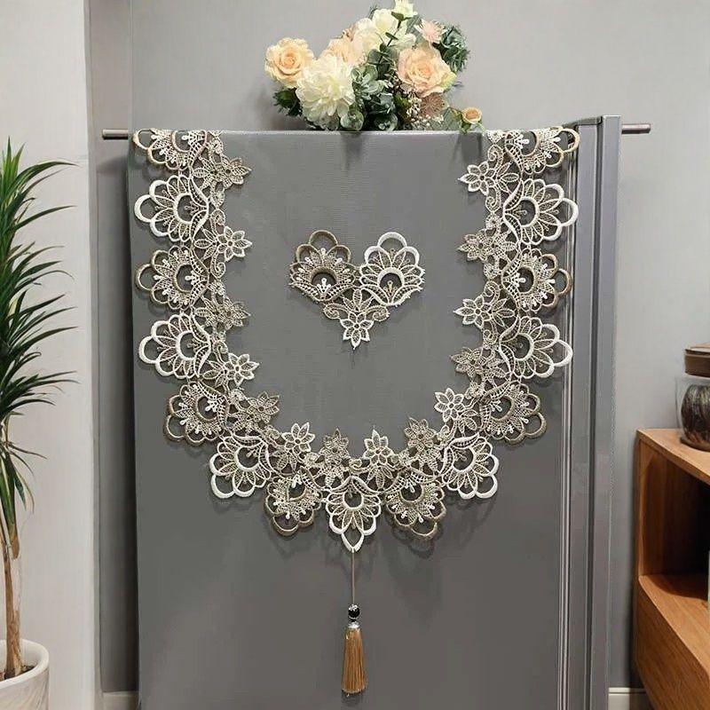 

European-Style Single Door Double Door Double-Door Refrigerator Cover Towel Lace Refrigerator Dust Cover Tablecloth Washing Machine Top Cover Cloth Mesh double color 55*170cm