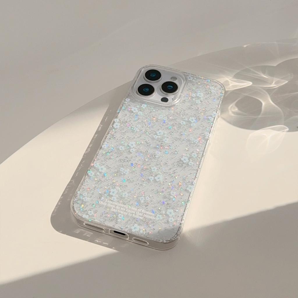 Gentle blue floral case suitable for Apple 16 Pro Max, 17 glitter, iPhone 15 transparent, 1312 elegant