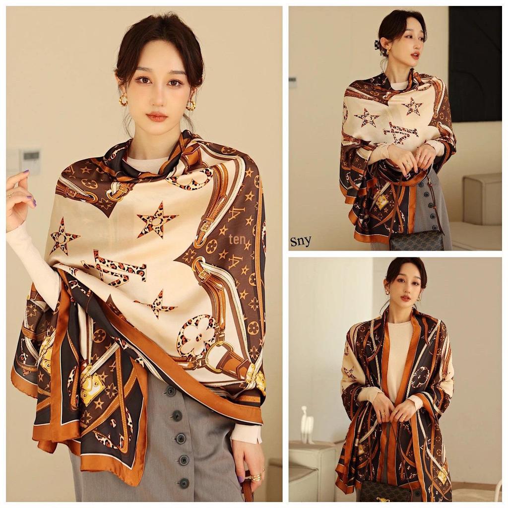 Écharpe élégante en soie coréenne pour femme - Châle écharpe polyvalent en brocart pour le printemps et l'automne.