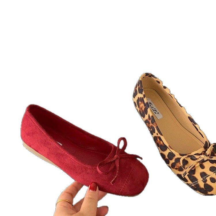 French bow round head ballet shoes fairy shoes flat gentle evening shoes spring and autumn new women's small single shoes