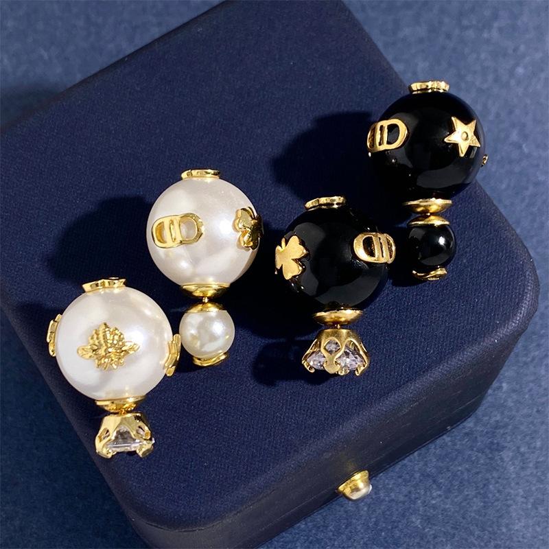 Classic Size Pearl Earrings Retro Temperament Aa Letter Star Bee Ab With Design Asymmetrical Stud Earrings