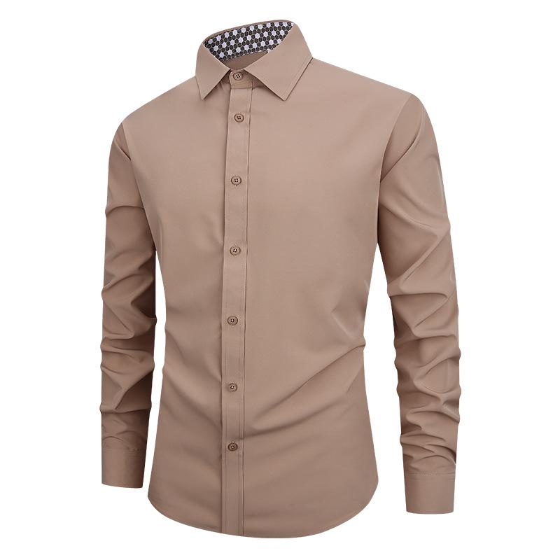 Men's Solid Color Non-Iron White Long Sleeve Slim Fit Business Shirt