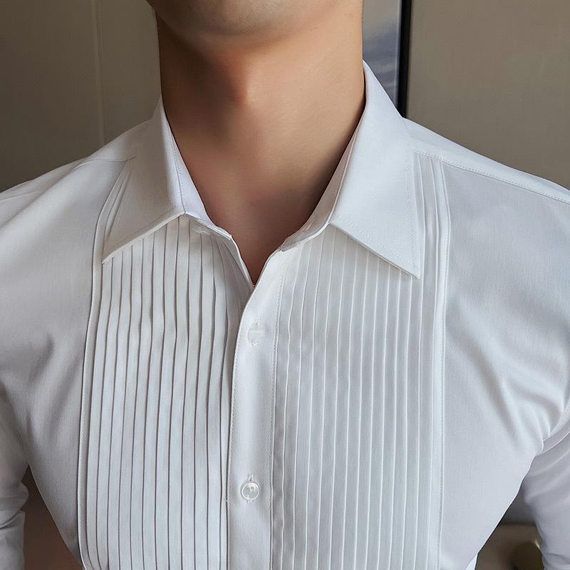 Men's Palace Style Pleated Long Sleeve Wedding Shirt