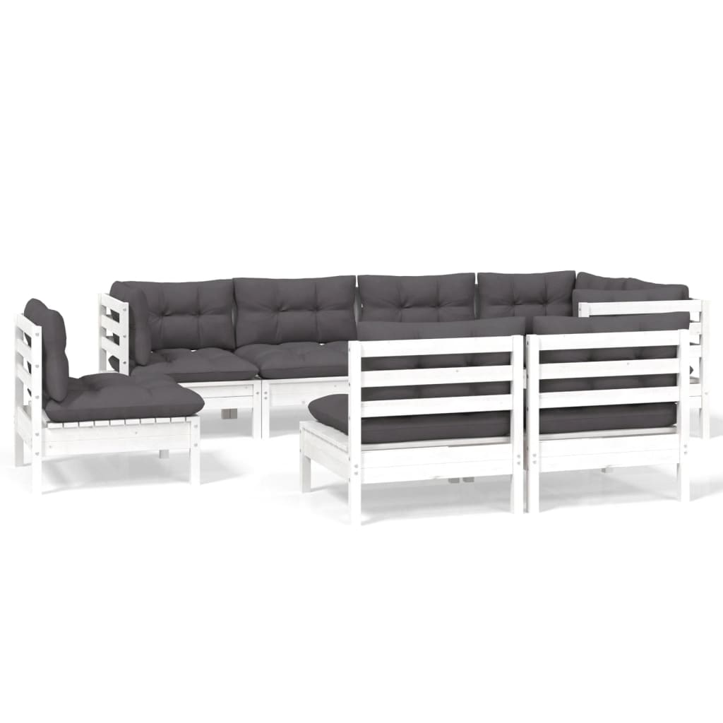 Vidaxl 8-Cz. Garden Lounge Set, Cushions, White Pine