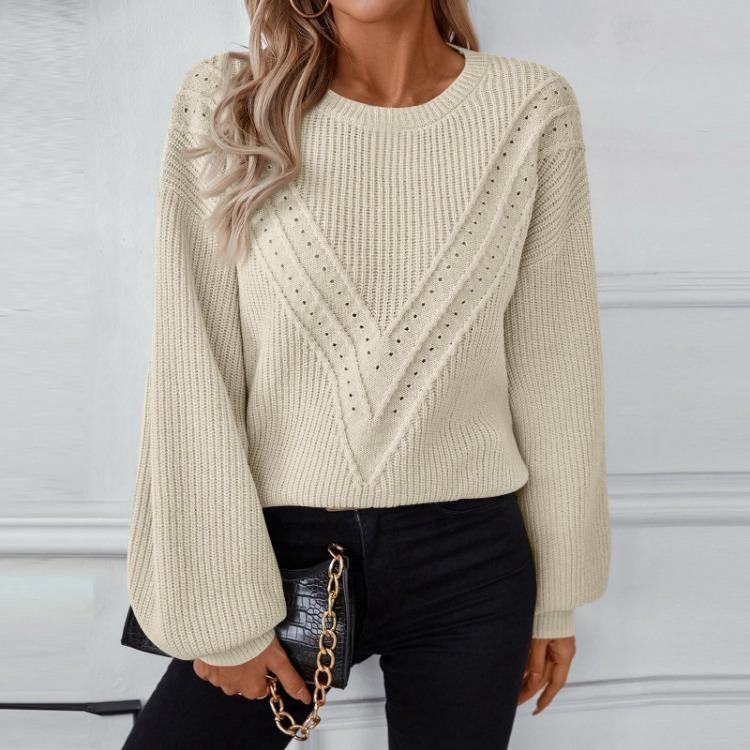 

Винтажный женский трикотаж оверсайз с круглым вырезом, пуловер с длинным рукавом, вязаные свитера для осени-зимы XL бежевый