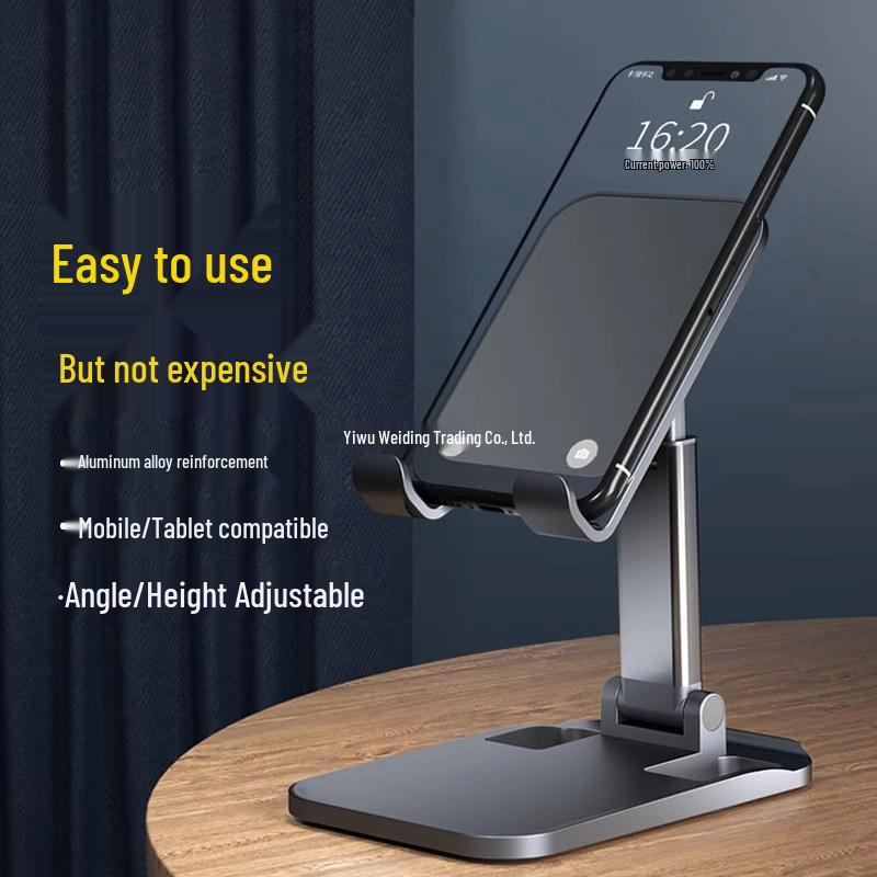 Adjustable Aluminum Phone & Tablet Holder with Weighted Base and Foldable Design