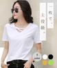 Short Cut and Sewn Large Accent [Elixio] Women's T-shirt, Sleeve, V-neck, Top, Size, Cool, Thin, Plain, Clean, Stylish, Summer, Stretchy, Loose,