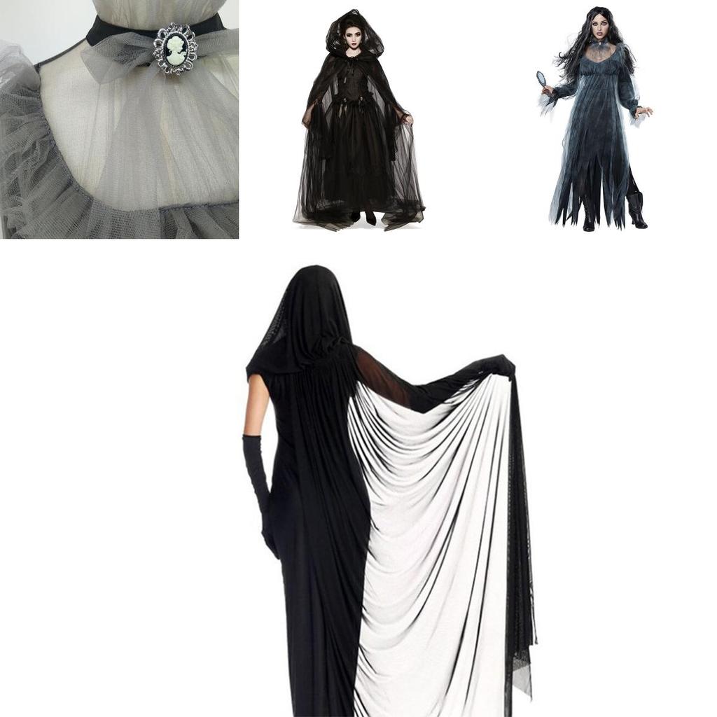 Straszny Kostium Panny Młodej Ducha Dla Kobiet Halloween Cosplay Impreza Elastyczność Peleryna Rękawiczki Spódnica S-XXL
