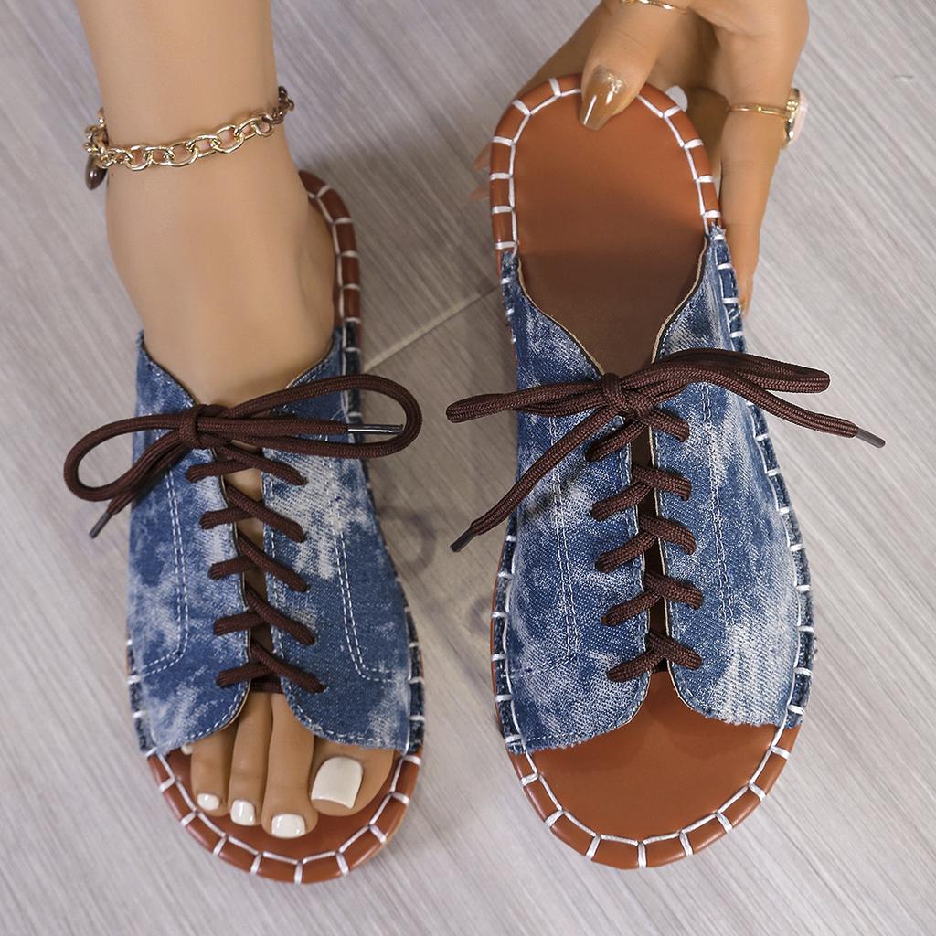 Large Size Slippers Women's Summer New Lace-up Fish Mouth Slippers Women's Outer Wear Flat-bottomed Casual Cool Slippers