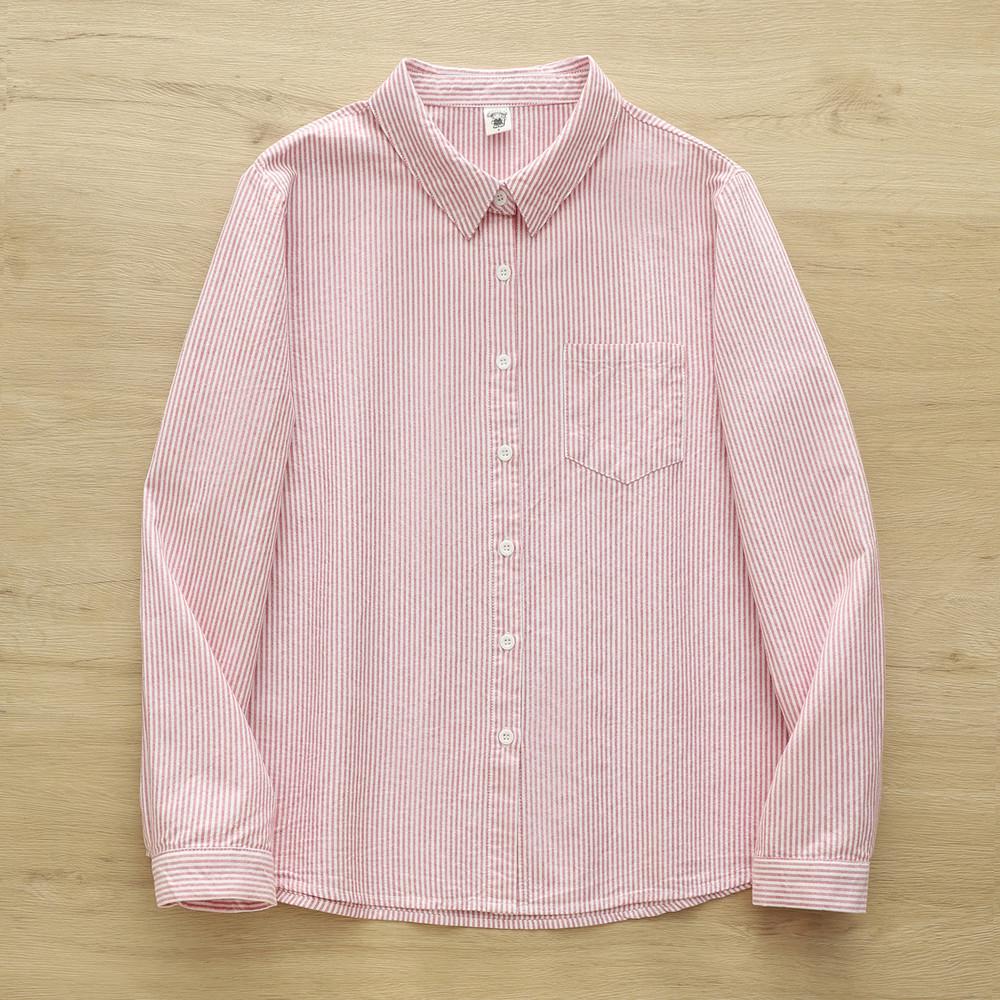 

2026 Spring Fresh Striped Long Sleeve Oxford Shirt - Korean Style Slim Fit Women s Top L темно-розовый