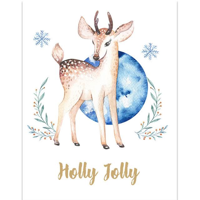 

Скандинавский мультфильм животное олень с Рождеством английский детская комната декоративная живопись на окно Современная картина на холсте маслом 21*30cm