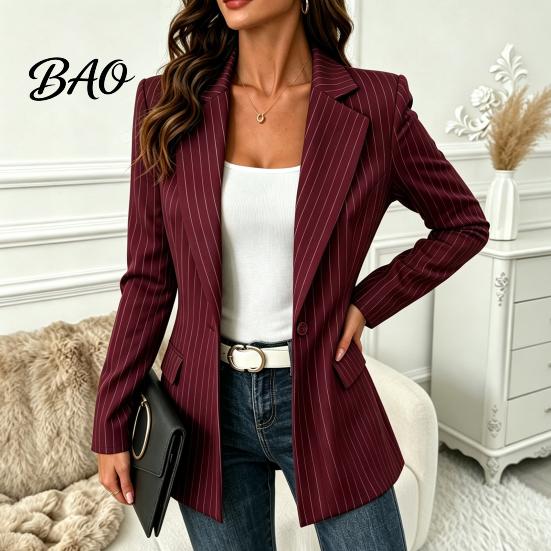 Giacca Casual da Donna a Righe con un Bottone, Giacca Traspirante da Lavoro Business Slim Fit, Cappotto a Maniche Lunghe con Collo a Lancia per l'Autunno