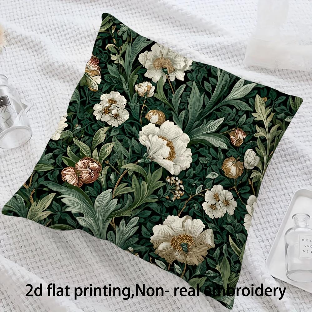 Elegant Floral Pillow Cover, Dark Green And White Botanical Design Cushion Case For Living Room Bedroom Home Decor Gift