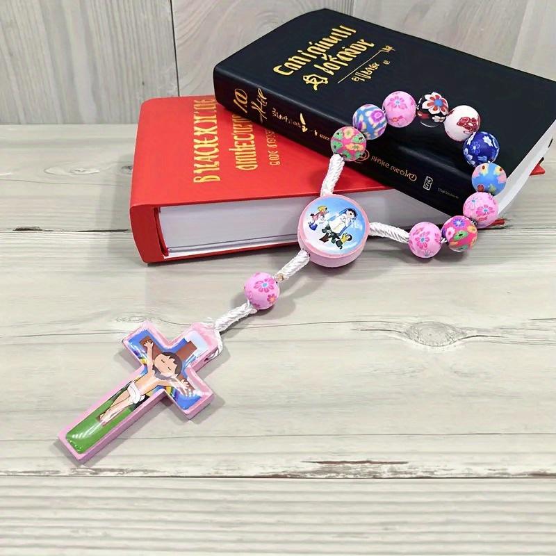 1PC Colorful Ceramic Bead Bracelet - Cartoon Cartoon Cross Bracelet Catholic Holy Christ Cross Prayer Bead