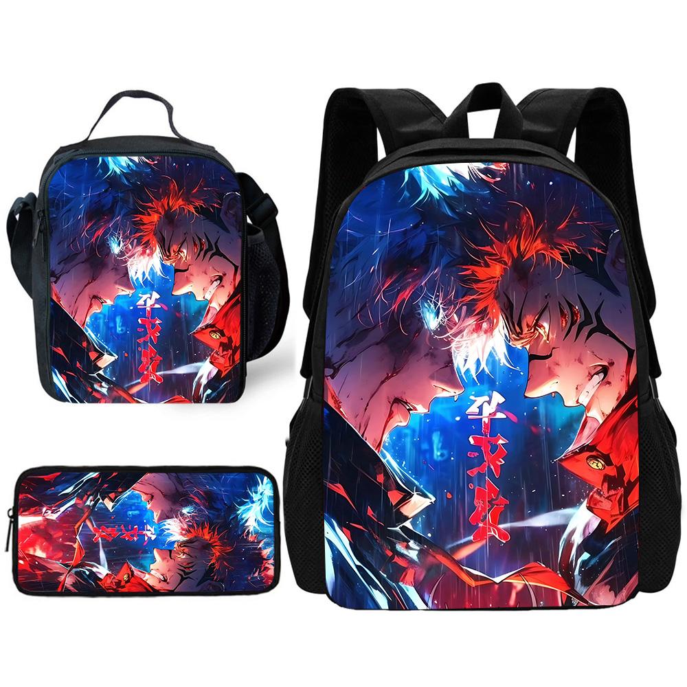 Anime J-JujutsuS K-KaisenS Child School Backpack with Lunch Bags ,Pencil Bags ,School Bags for Boys Girls Best Gift