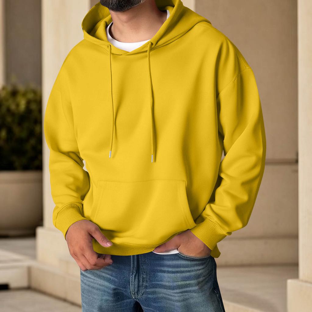 Men's Color Hooded Long Sleeve Sweatshirt with Pocket for Casual Sports and Daily Wear