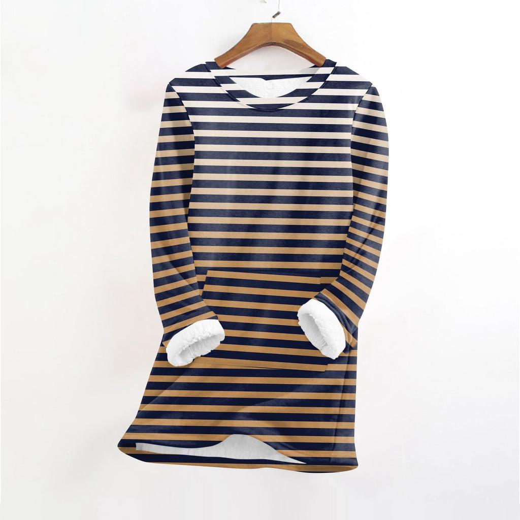 Women's Fashionable Printed Round Neck Long Sleeved Plush Warm Pullover Top