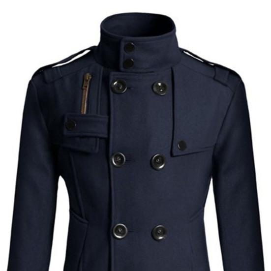 Men Coat Solid Color Double-breasted Formal Business Winter Jacket for Daily Wear