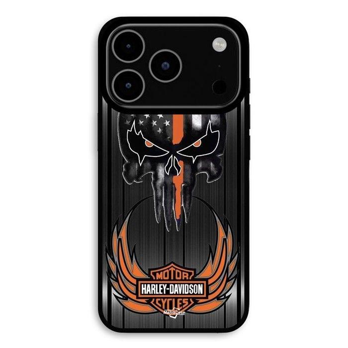 Cover Per iPhone 17 Pro Max Harley Davidson teschio sfondo grigio Maniacase nero