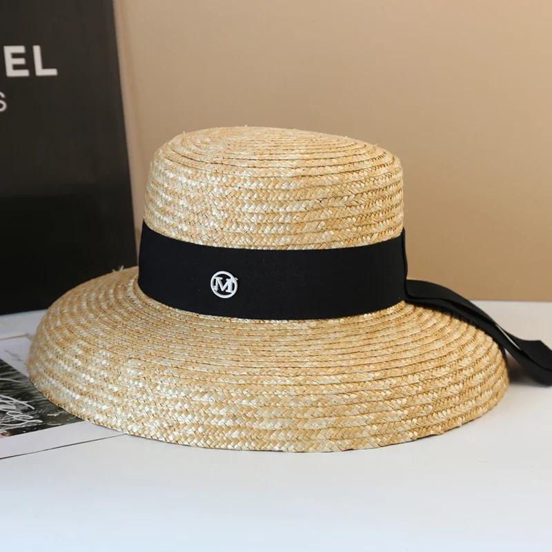 Freedom Outdoors Women's Natural Grass Sun Hat Summer Breathable Straw Hat Wide Brim Sunshade Lady Classic Flat Vacation Travel Beach Hat 56-58Cm