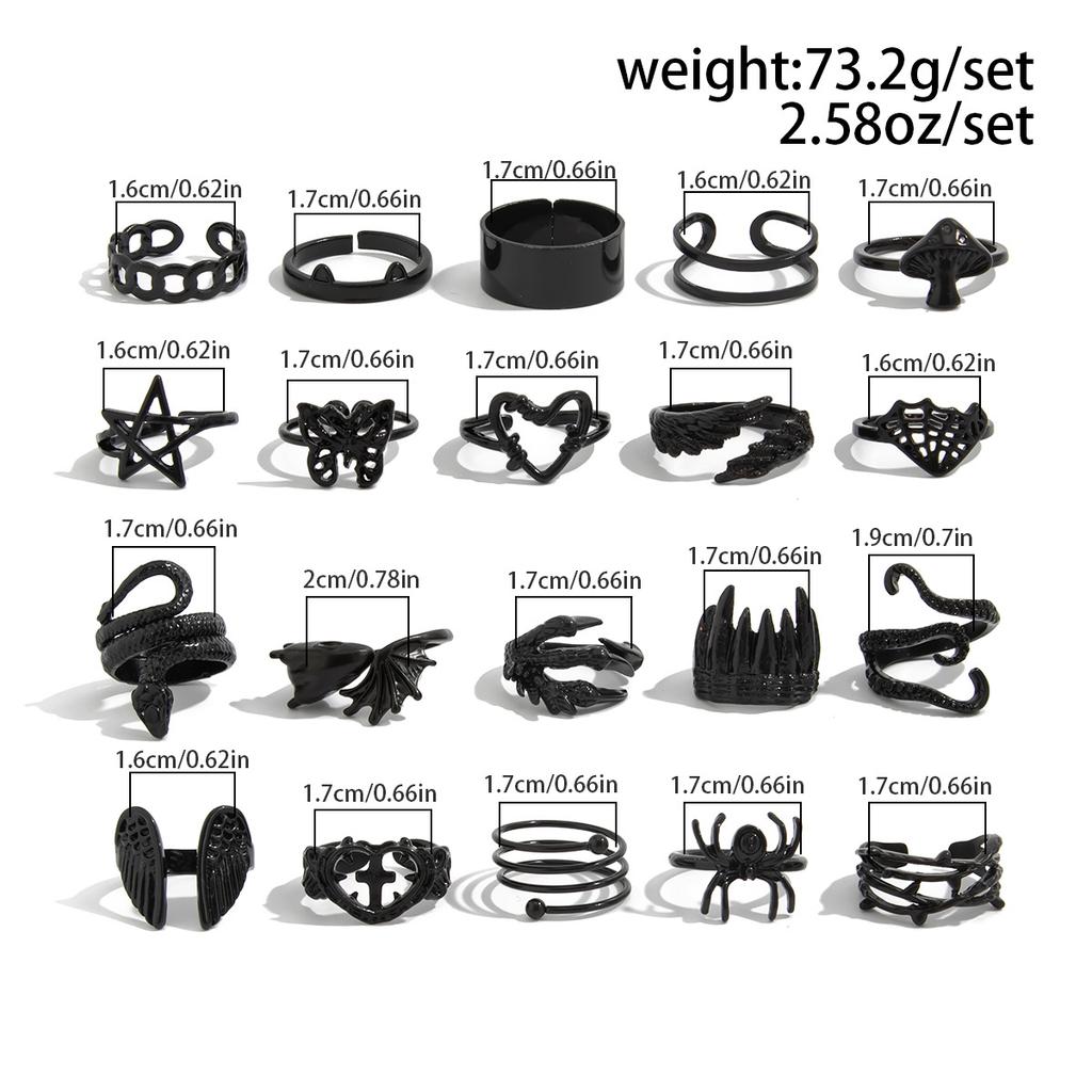 Halloween Jewelry Irregular Black Finger Rings Gothic Punk Black Snake Buttefly Spider Bat Heart Rings Set for Women Men