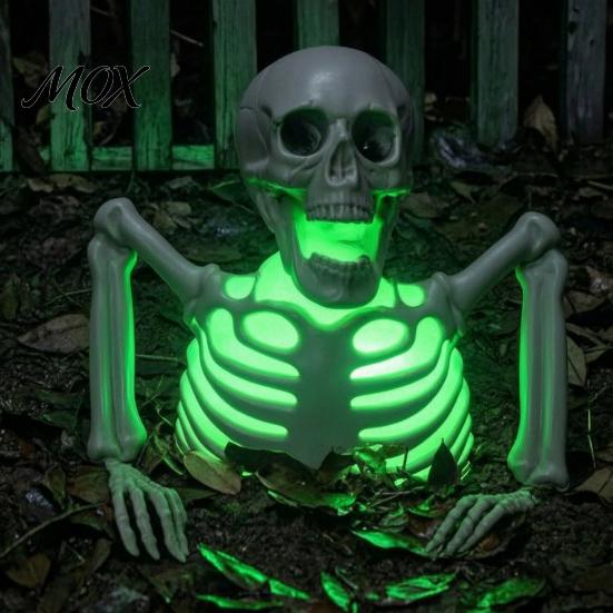 Spooky Nighttime Lighting Halloween Half Body Skeleton Decoration, Realistic Light Up Plastic Durable Outdoor Decoration for Graveyard, Haunted House,