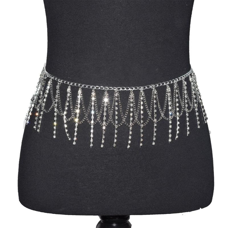

Sparkling Crystal Tassels Waist Chain For Women Formal Event Evening Party Stage Outfit Body Jewelry Fashion Accessories срібний