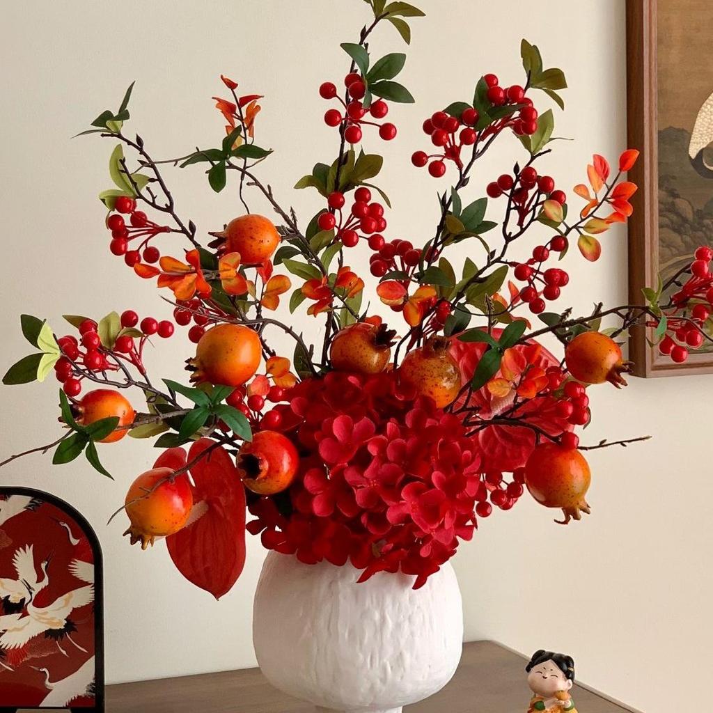 High-End Pomegranate Hydrangea Artificial Flowers for Elegant Living Room Display and Desktop Decoration