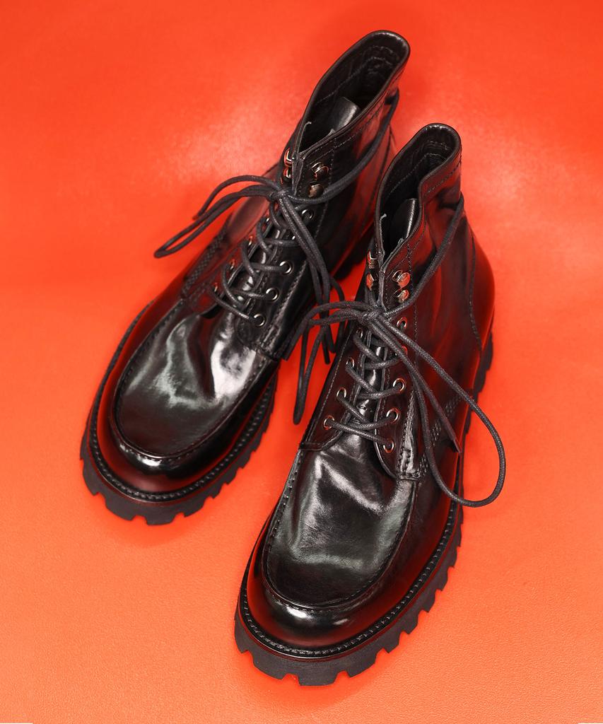 Yase L08 Commando Sole Horsehide Moc Toe Boots Black