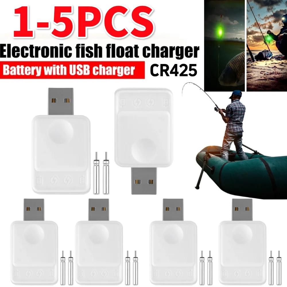 1-5 Stück Angelfloat Wiederaufladbare CR425 Batterie mit 2 Löchern Schwimmer Zubehör Leuchtend USB-Ladung Nacht Helles Blinklicht