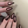 W2209 Charming Night Cat Eye Glue On Nails Medium Almond Sweet European For Ladies Non Special Cosmetics