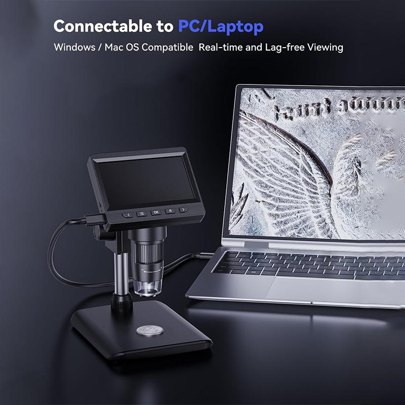 Ψηφιακό Μικροσκόπιο, Μικροσκόπιο Κερμάτων με Φως Ρυθμιζόμενης Φωτεινότητας 4.3" Οθόνη LCD HD, Μεγέθυνση 1000X Προβολή σε PC, Συμβατό με MacOS & Windows