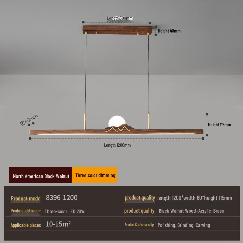 Zen Designer Tea Room Chandelier with Black Walnut and Copper