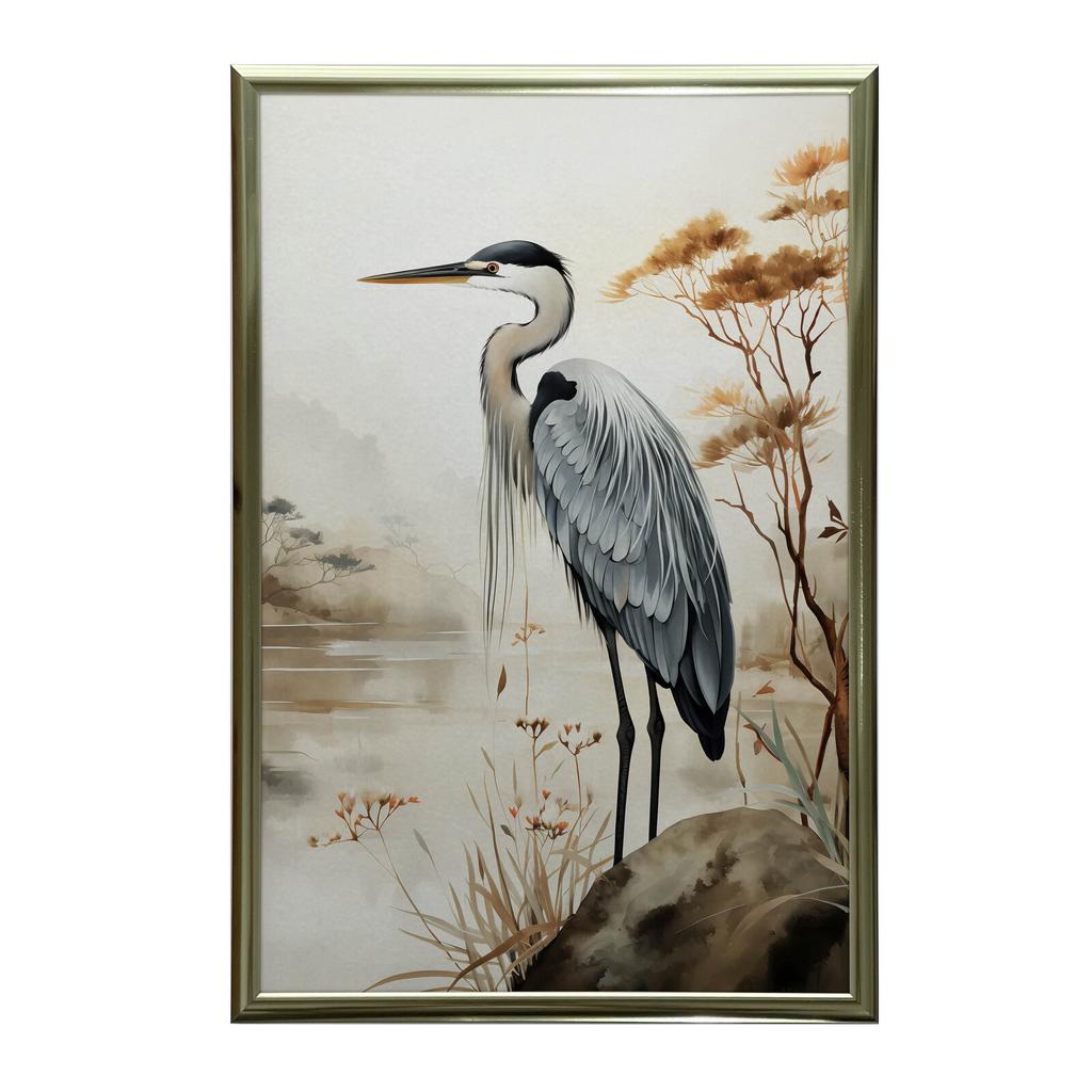 Spacer Nad Mglistym Jeziorem Spacer Nad Mglistym Jeziorem, 70X100 Cm, Rama Drewniana Ciemny Brąz, Papier Matowy 230 Gsm
