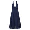 Silk Style House Same Style French Style Elegant Sexy Deep V Backless Hanging Neck Draping Effect Waist Hugging Slimming Dress