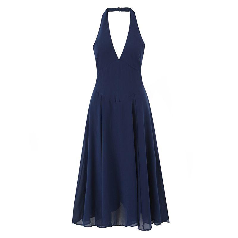 Silk Style House Same Style French Style Elegant Sexy Deep V Backless Hanging Neck Draping Effect Waist Hugging Slimming Dress