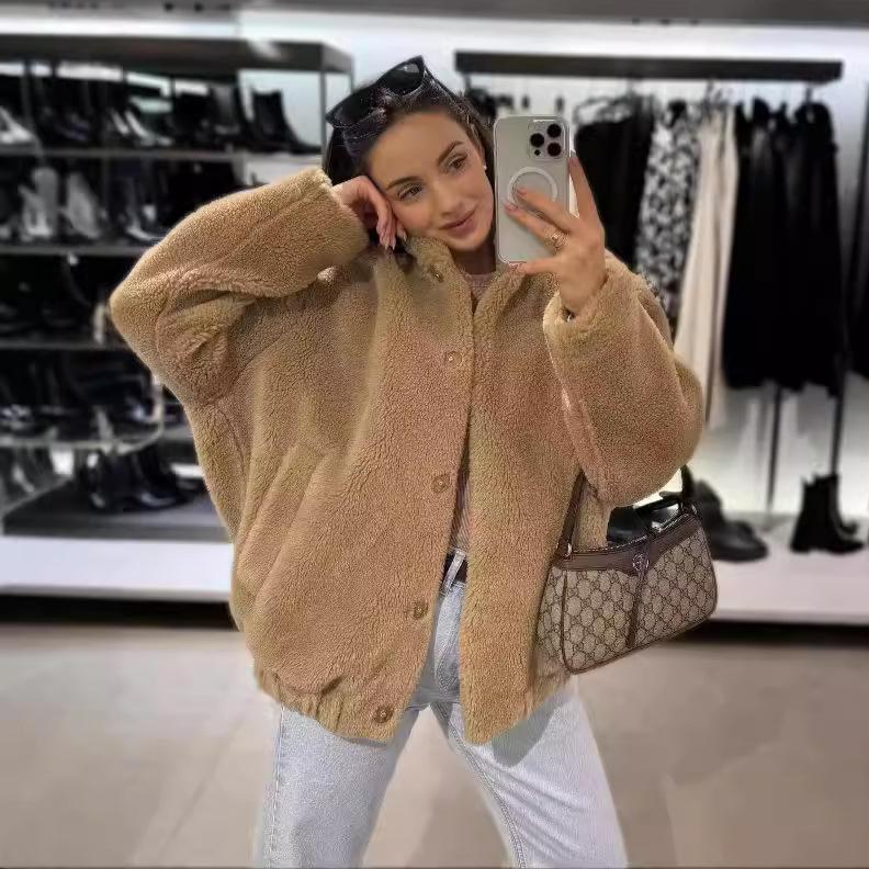 

2024 Осень/Зима Женская Уютная Повседневная Флисовая Куртка-Бомбер Small хаки