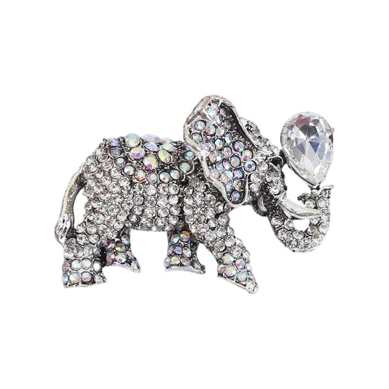 Sparkling Rhinestones Elephant Brooch Elegant Design Corsage Pin For Party Evening Wear Symbolizing Luck