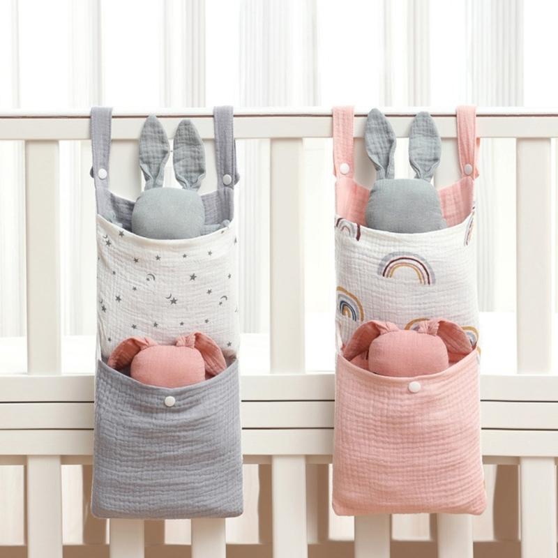 Crib Muslin Cotton Storage Bag Diaper Organiser Bedside Container Multifunctional Strollers Hanging Bag Storage Case