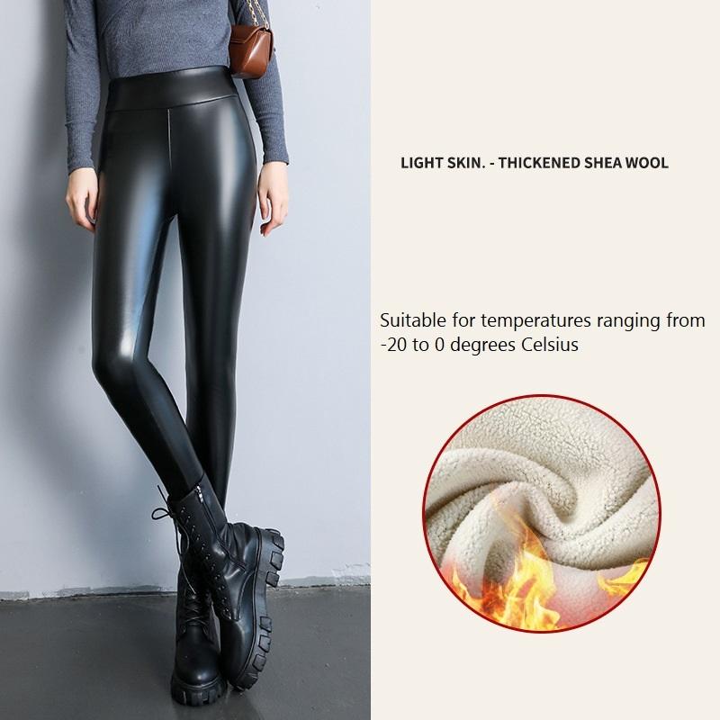 Damen-PU-Lederhose für den Winter, schmal geschnitten und warm