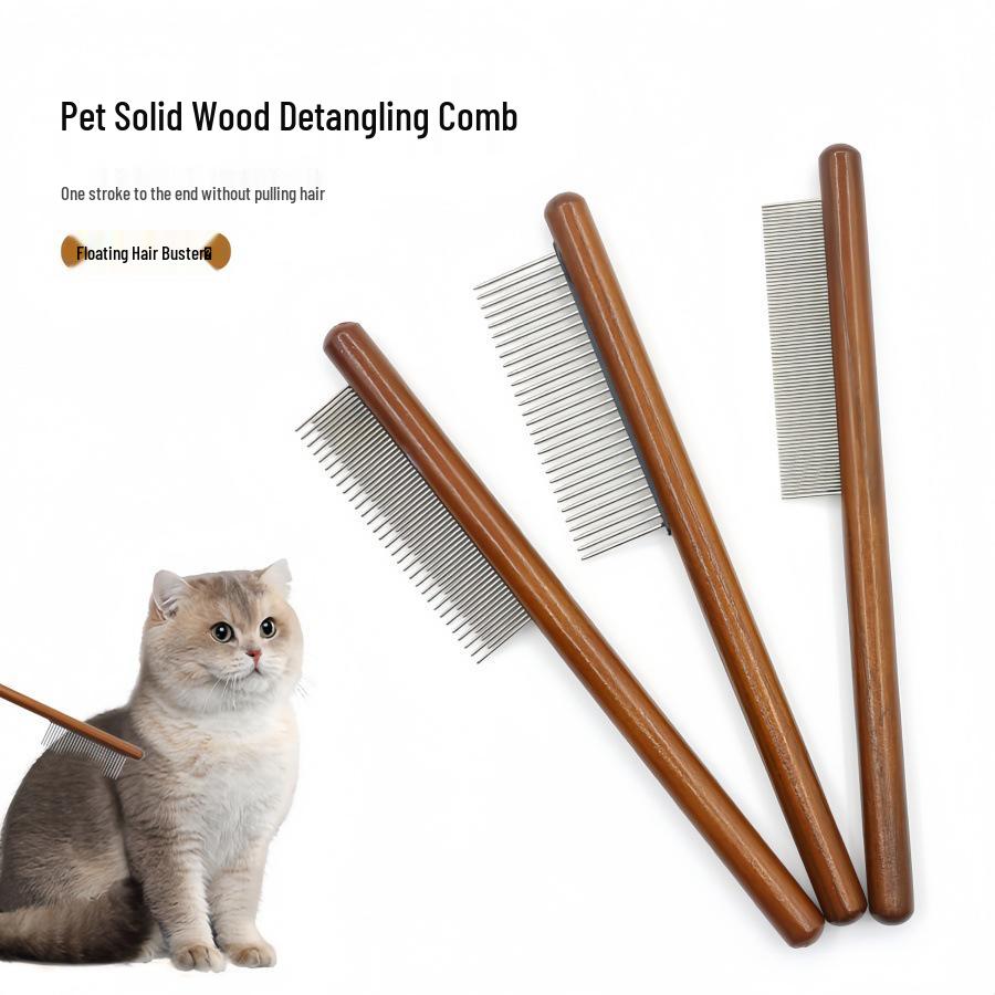 Solid Wood Pet Comb - Fine Tooth Rake for Removing Loose Hair from Cats and Dogs