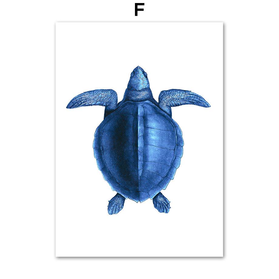 Nautical Watercolor Coral Seaweed Crab Octopus Shell Navy Blue Poster And Prints Wall Art Canvas Painting Living Room Home Decor