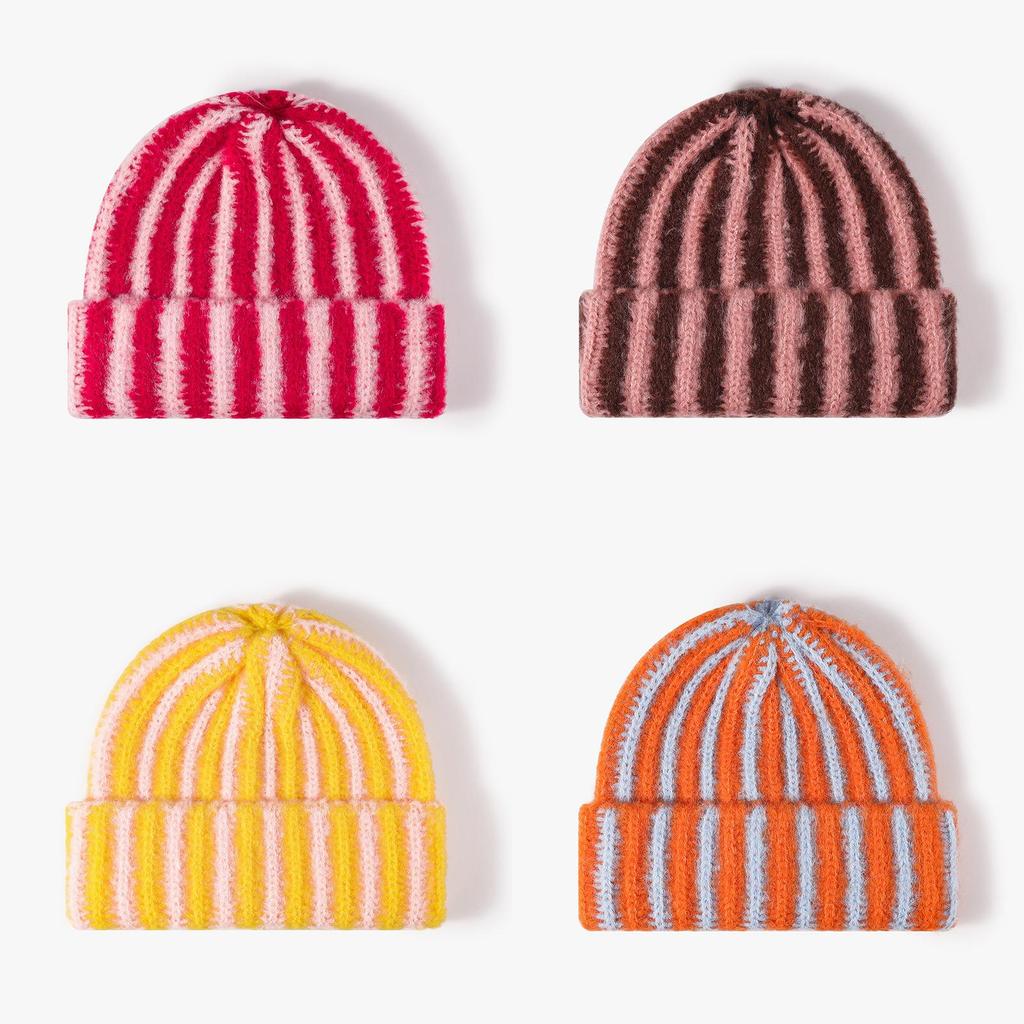 Korean Style Color Block Double Layer Knitted Hat For Winter Warmth And Fashion