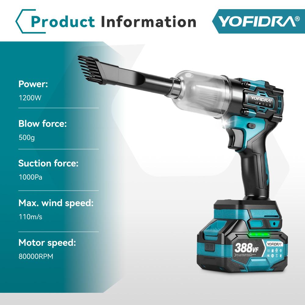 Yofidra Brushless 2-in-1 Turbo Blower Jet Fan & Vacuum Cleaner 80000RPM Handheld Dust Blowing Tool For Makita 18V Battery Pin