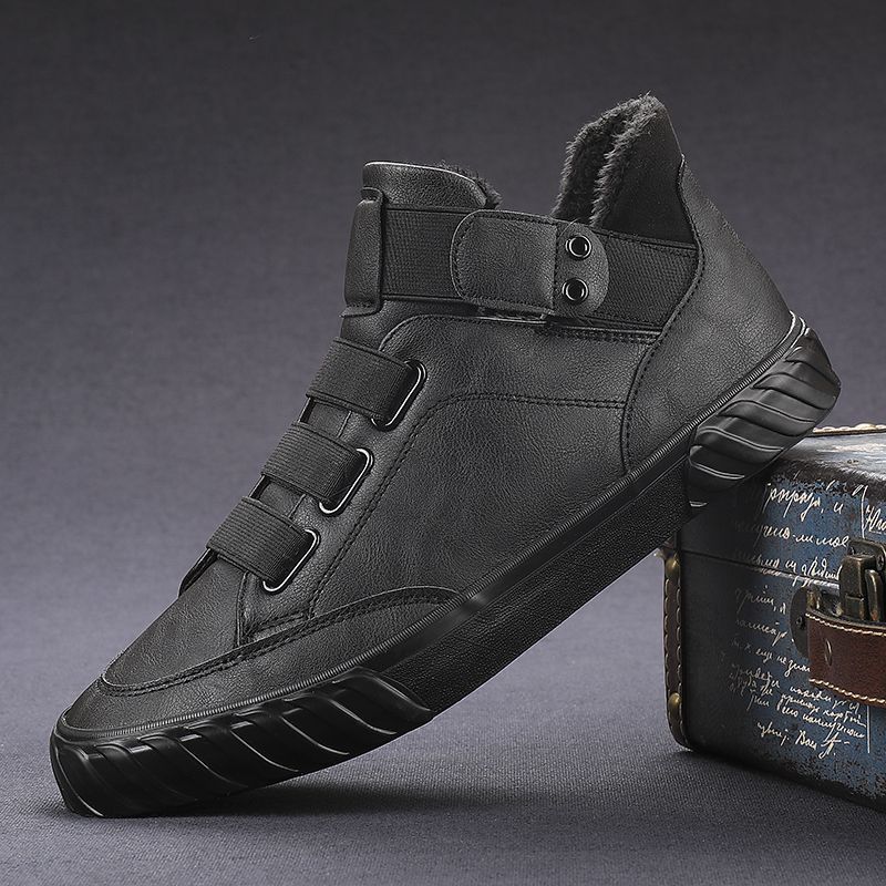 New Korean version trend men's shoes British style fashion versatile casual shoes men's mid-top leather shoes breathable leather board shoes