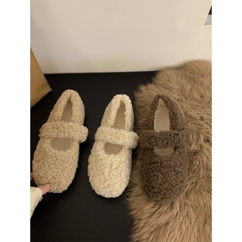 Flat-bottomed Mary Jane Wool Shoes, Seasonal Velvet Cotton Shoes, Single Shoes