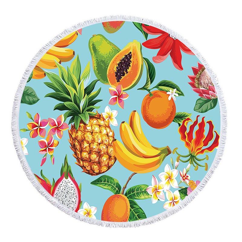 Asciugamano da Spiaggia Rotondo con Foglie Tropicali e Fiori in Microfibra per Soggiorno Decorazioni per la Casa Asciugamani da Bagno Stile Boho